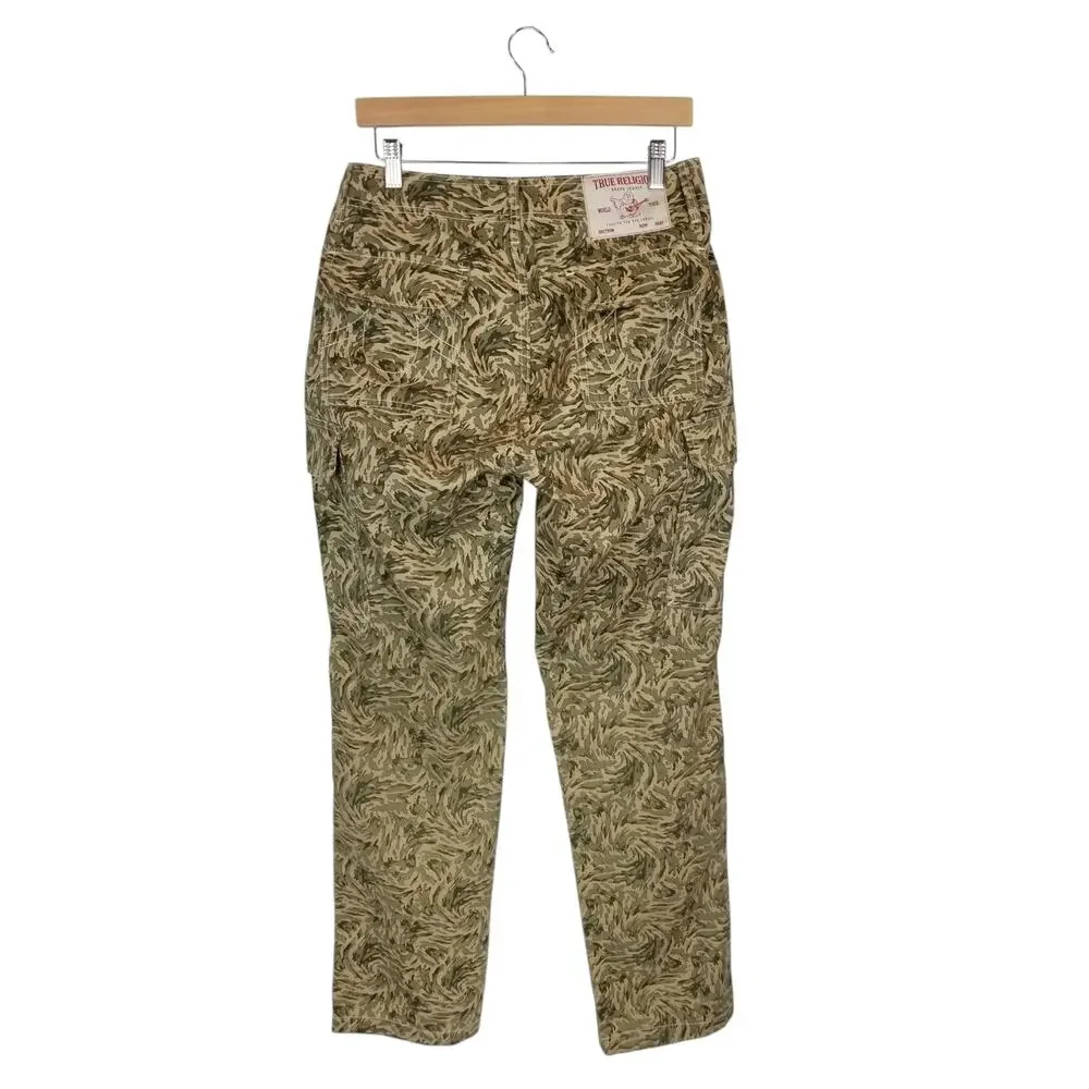 True Religion Men's Abstract Camo Cargo Pants Green Tan Waist 28